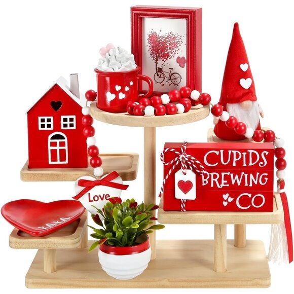 Valentine's Day Decorations 8 PCS Tiered Tray Decor Set Cute Tabletop Valentine